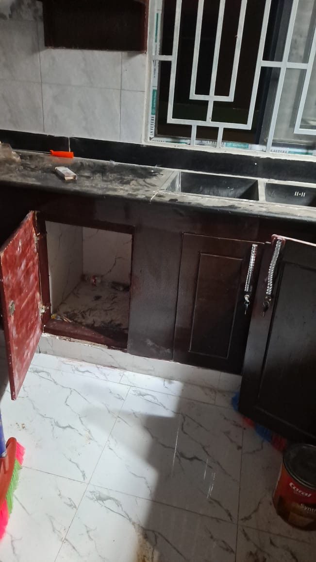 Kitchen area needing post-construction cleaning