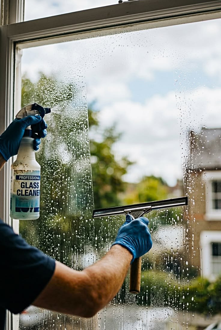 Professional window cleaning with a squeegee